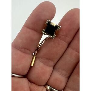 Vintage Square Gold Tone Black Square Tie Tack